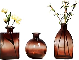 Blumenvasen aus Glas, kleine Vase, braun, dekorativ, modern, Dekoration für Tischmitte, Hochzeit, Champagner, Boheme, Taufe, Geburtstag, Muttertagsgeschenk, 3 Stück