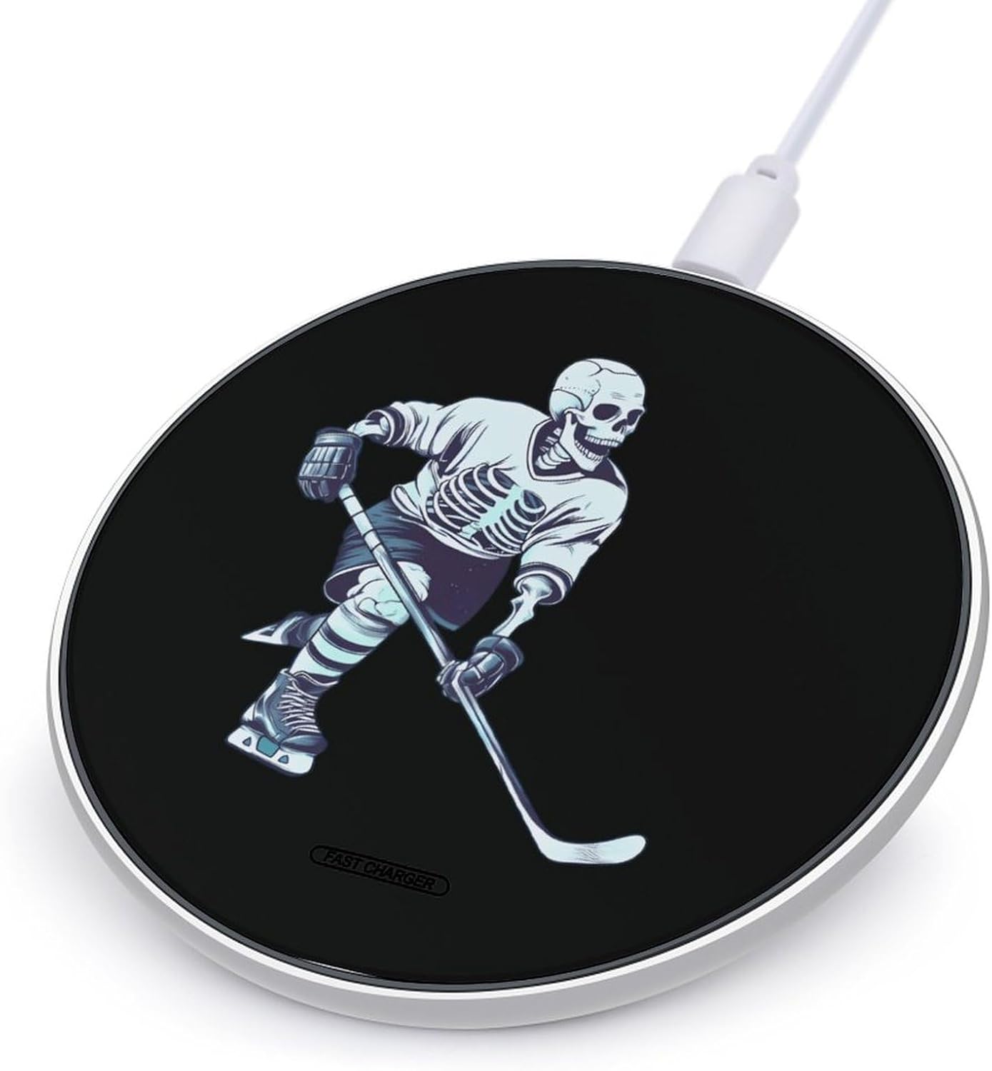 Skeleton Hockey Player Funny Charger Pad Slim 10W Fast Charging Mat Stand with USB Cable for Cell Phone