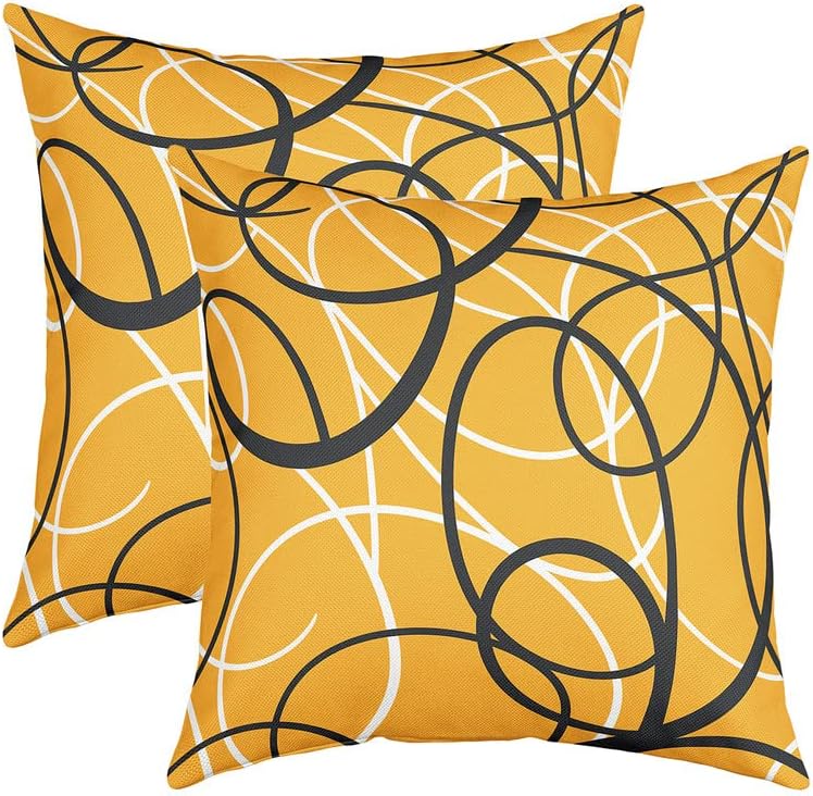 Feelyou Juego de 2 fundas de cojín decorativas con diseño geométrico de rayas amarillas, grises y blancas, con diseño geométrico moderno a rayas, no