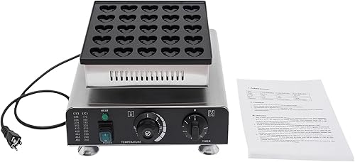 Miniatura 6 de Mini panqueques holandés eléctrico para 25 panqueques en forma de corazón, 900 W, sartén comercial para panqueques, plancha antiadherente, para
