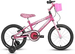 Bicicleta Infantil Feminina Aro 16 Rosa Menina Alumínio Husky com Cestinha e Rodinhas