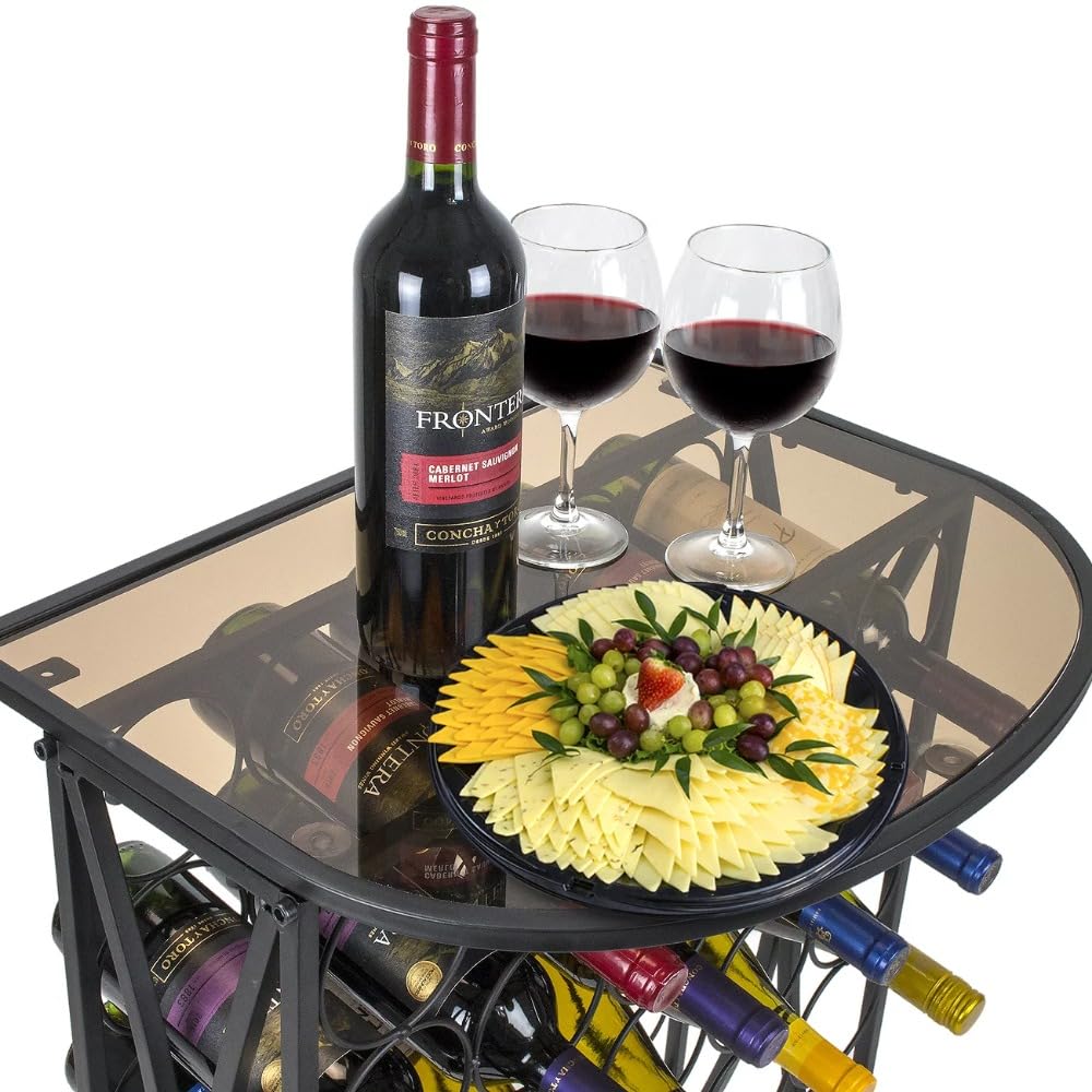 Porte Bouteille Support à vin avec Plateau en Verre - Peut contenir 30 Bouteilles de Votre préféré