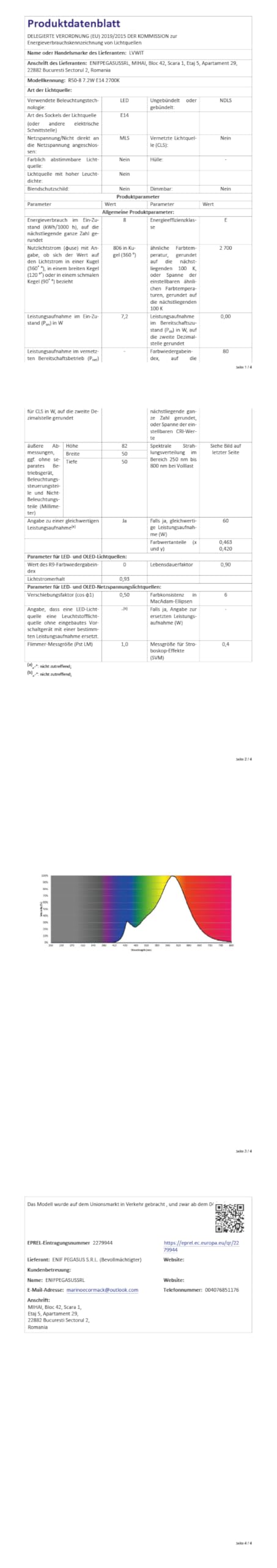 LVWIT E14 LED Lampe Warmweiß 7.2W, 806 lm Reflektorlampe 2700K, E14 LED Reflektor R50 Strahler ersetzt 60W Glühbrine, 6er Pack