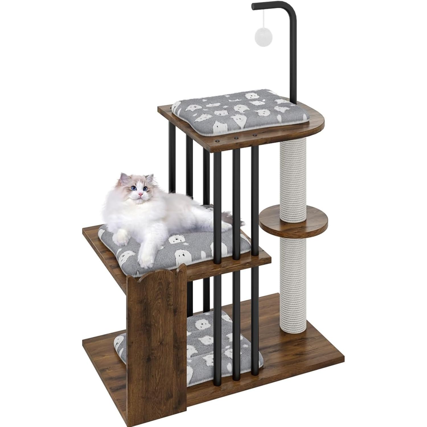 Standing Cat Tree with Scratching Post and Climbing Stairs, Multiple Levels, For Small and Medium Cats (Brown)
