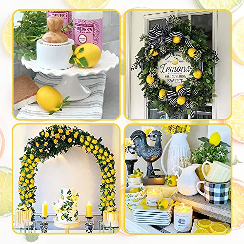 Haiops 12 Pcs Artificial Lemons With Leaves Lifelike Lemons Fruit Fake Lemon Fruit Decor For Home Kitchen Table Cabinet Decoration #TOP3