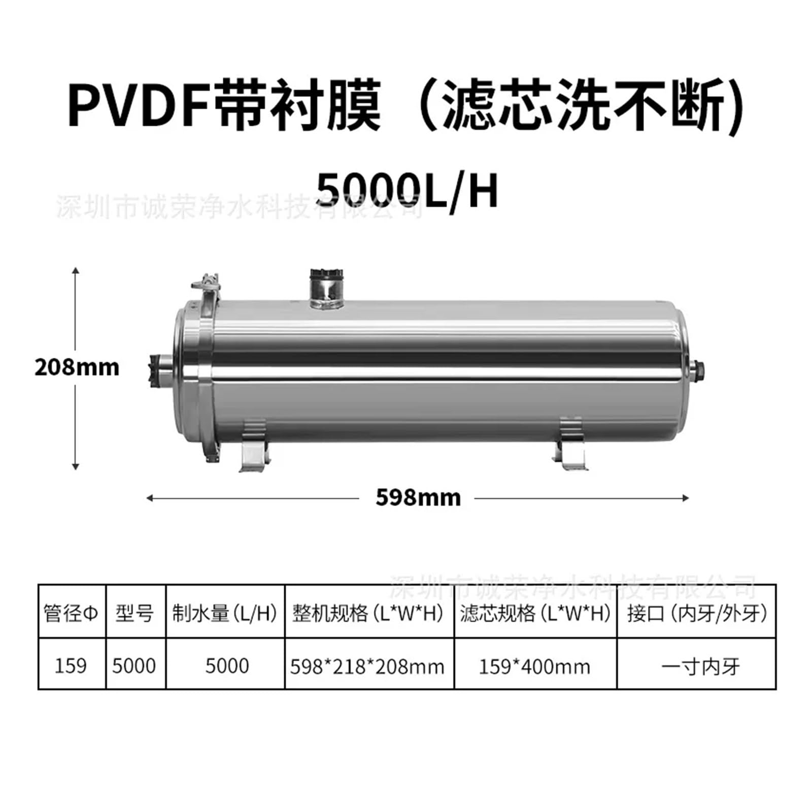 Sistema di filtraggio dell'acqua ad alto flusso for tutta la casa 1000L-8000L Filtro for acqua minerale in acciaio inossidabile PVDF riutilizzabile(159-5000L)