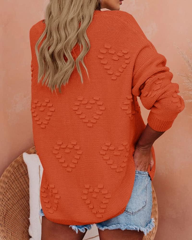 Tutorutor Womens Cute Heart Love Print Valentine Sweater Tops Oversized Crew Neck Dot Ball Loose Knitted Jumper Pullover - Image 2