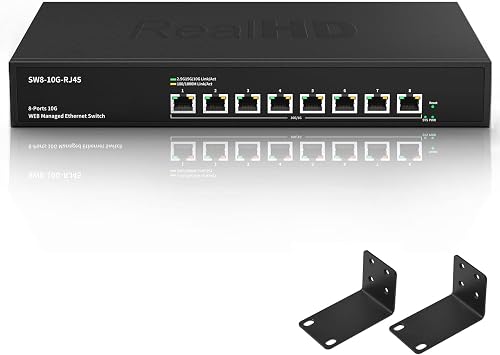 8 Port 10Gb RJ45 Web Managed Network Ethernet Switch with 8 x 10G Base-T Port | 10 Gigabit Multi-Gig Swicth Support 10G-5G-2.5G-1G-100M | Rack Mount | 160G Bandwidth | Built-in Fan | Metal Casing