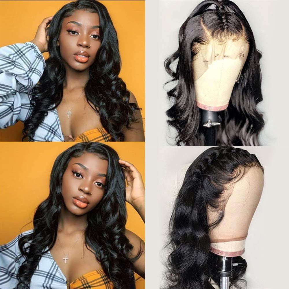 Glueless Body Wave Wigs Brazilian Virgin Human Hair Body Wave Lace Frontal Wigs with Baby Hair Pre Plucked Human Hair Lace Wigs for Black Women Unprocessed Remy Hair Natural Wave Wigs