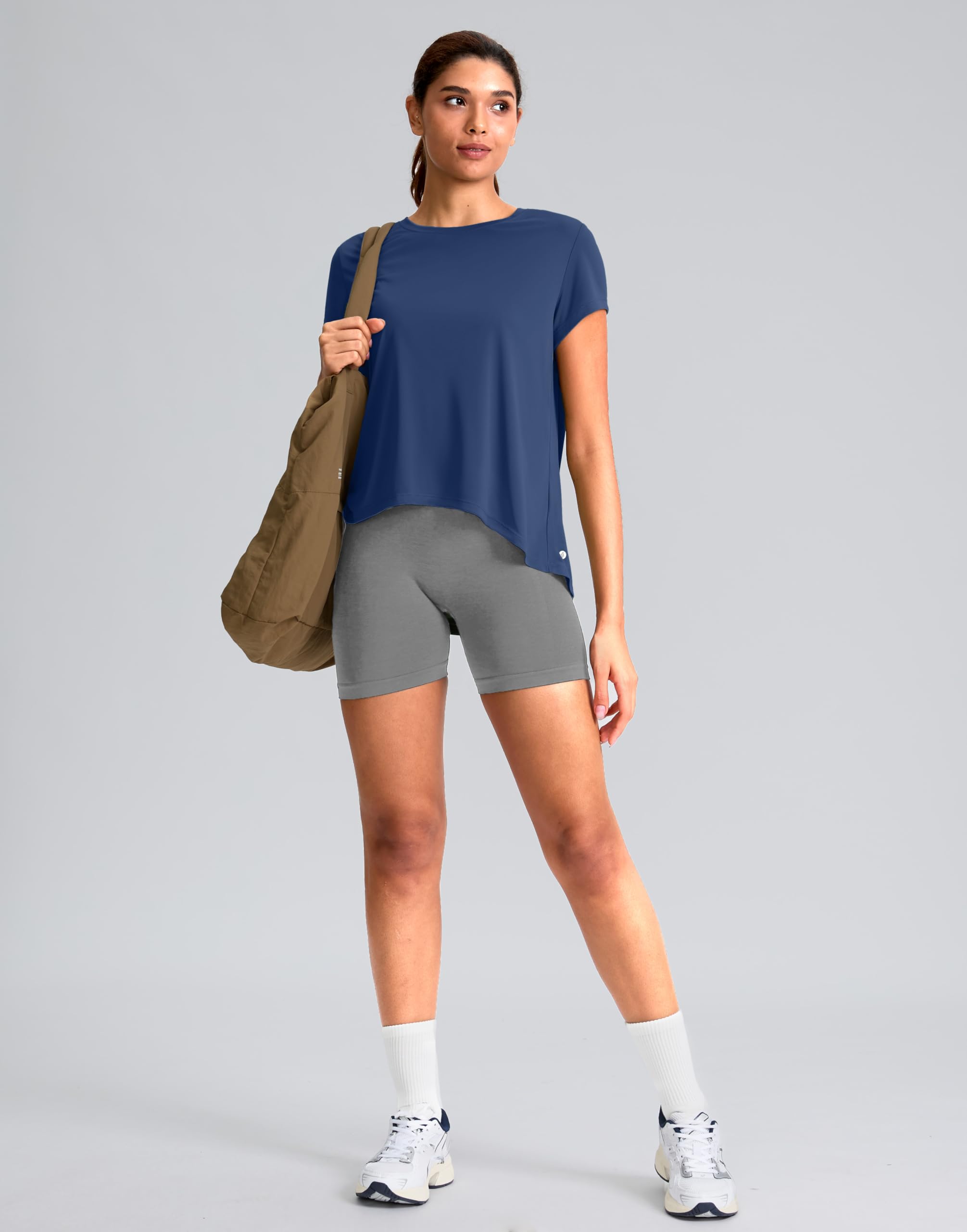 SANTINY Top da allenamento a maniche corte da donna T-shirt da yoga sciolto Protezione solare Traspirante Running Athletic Tee Shirt