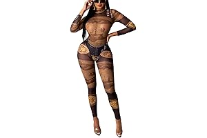 Sexy Hollow Out Romper: Mesh Money Print Bodysuit for Women