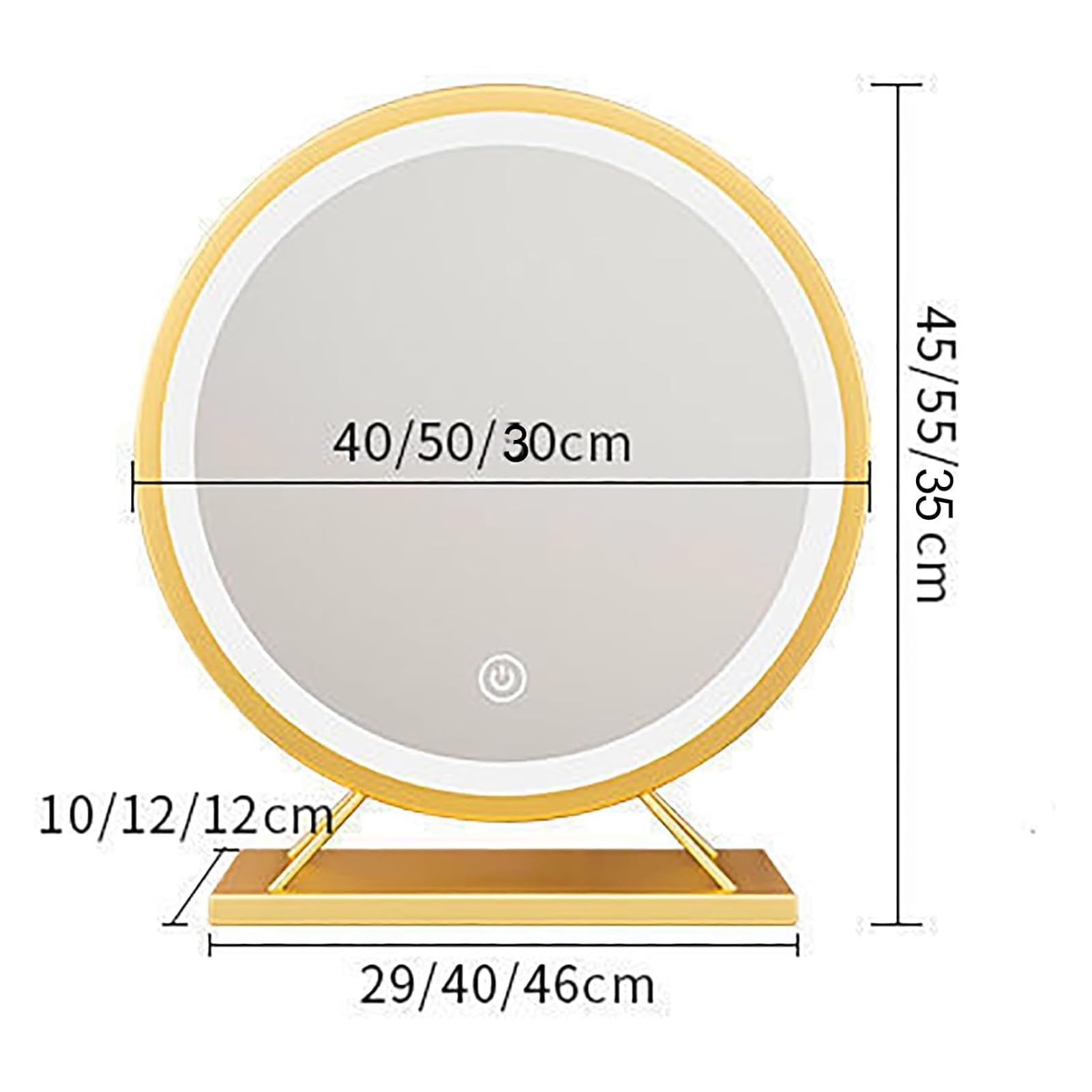 Okrągłe lusterko do makijażu LED z 3 ustawieniami kolorów, inteligentne lusterko kosmetyczne do sypialni, łazienki i salonu, złote 50 cm, idealne do pielęgnacji skóry i urody