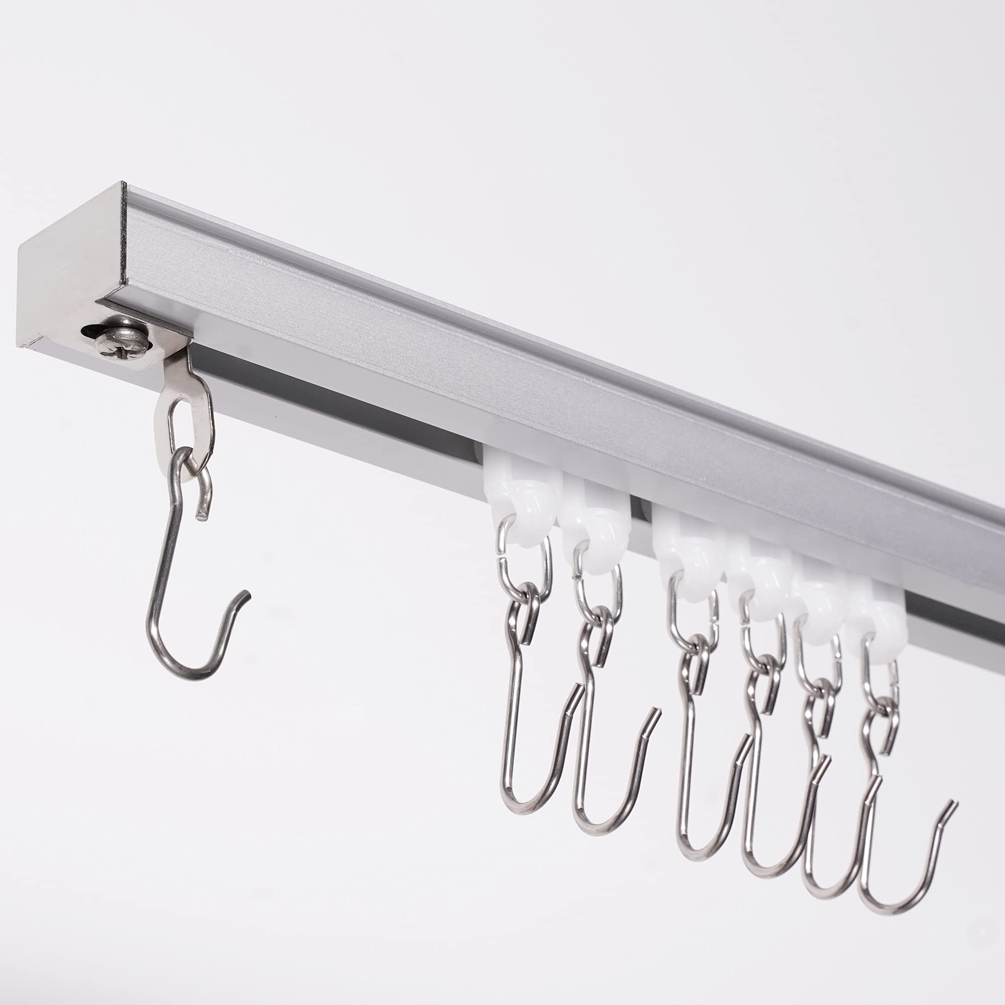Binario Da Soffitto Per Tende Divisorie RoomDivisersNow | Kit Completo Con Ganci E Sega | Alluminio Argento 5,5-6,4 M