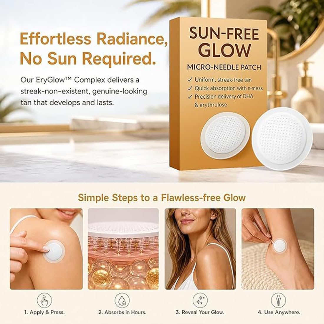 Patchs autobronzants à micro-aiguilles Pure-vlab Sun-Free Glow, Patchs de soin à micro-aiguilles Pure-vlab Moon Rind, Pa-tchs autobronzants Celestvéra, Teint naturel, Bronzage (2box)