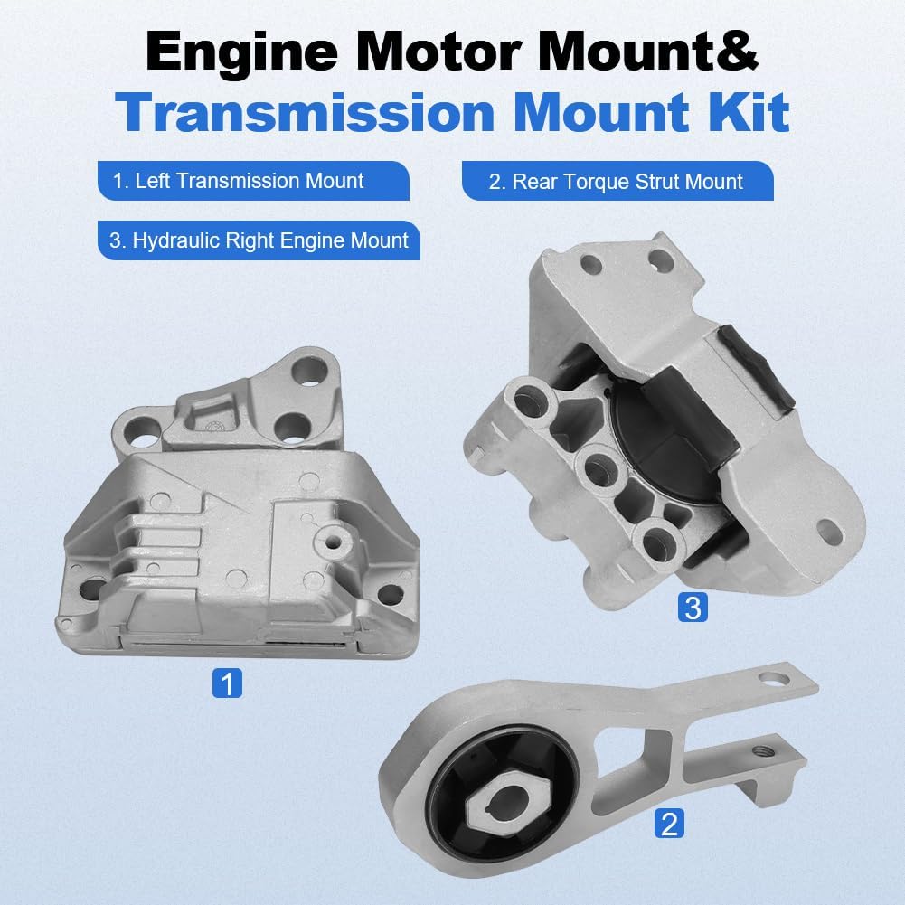 3PCS Engine Motor Transmission Mounts Set Replacement for 2016-2018 Fiat 500X, Jeep Compass, Renegade 2.4L Automatic Transmission Replacement for 68363756AA, 68363755AA, 68258599AA