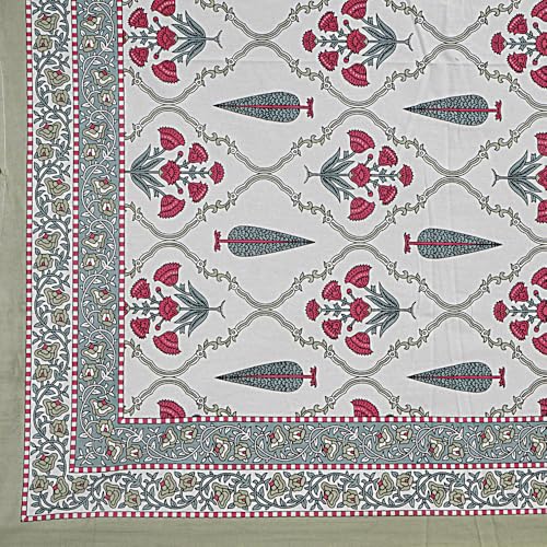 Image of Living Roots Jaipuri Hand Block Print Double Cotton Bedsheet & 2 Pillow Covers, for Mattress Upto 8 inches Thick, No Colour Bleeding, Orange Colour, Super King Size 96 * 104 inches, 150TC (572-B)