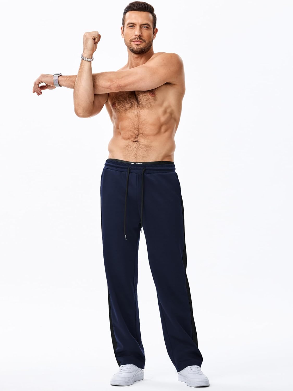 JMIERR Men's Sweatpants Wide Leg Color Block Stripes Tapered Trousers Drawstring Waist Casual Stretch Track Pants - Image 3