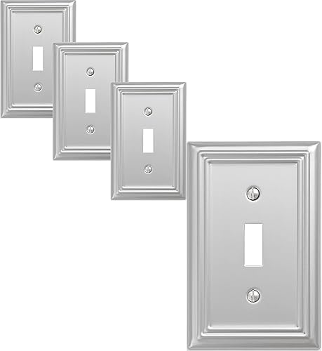 Adler - Placa de pared metálica para interruptor de luz de palanca individual, paquete de 4 unidades de níquel cepillado de 1 banda, cubierta de
