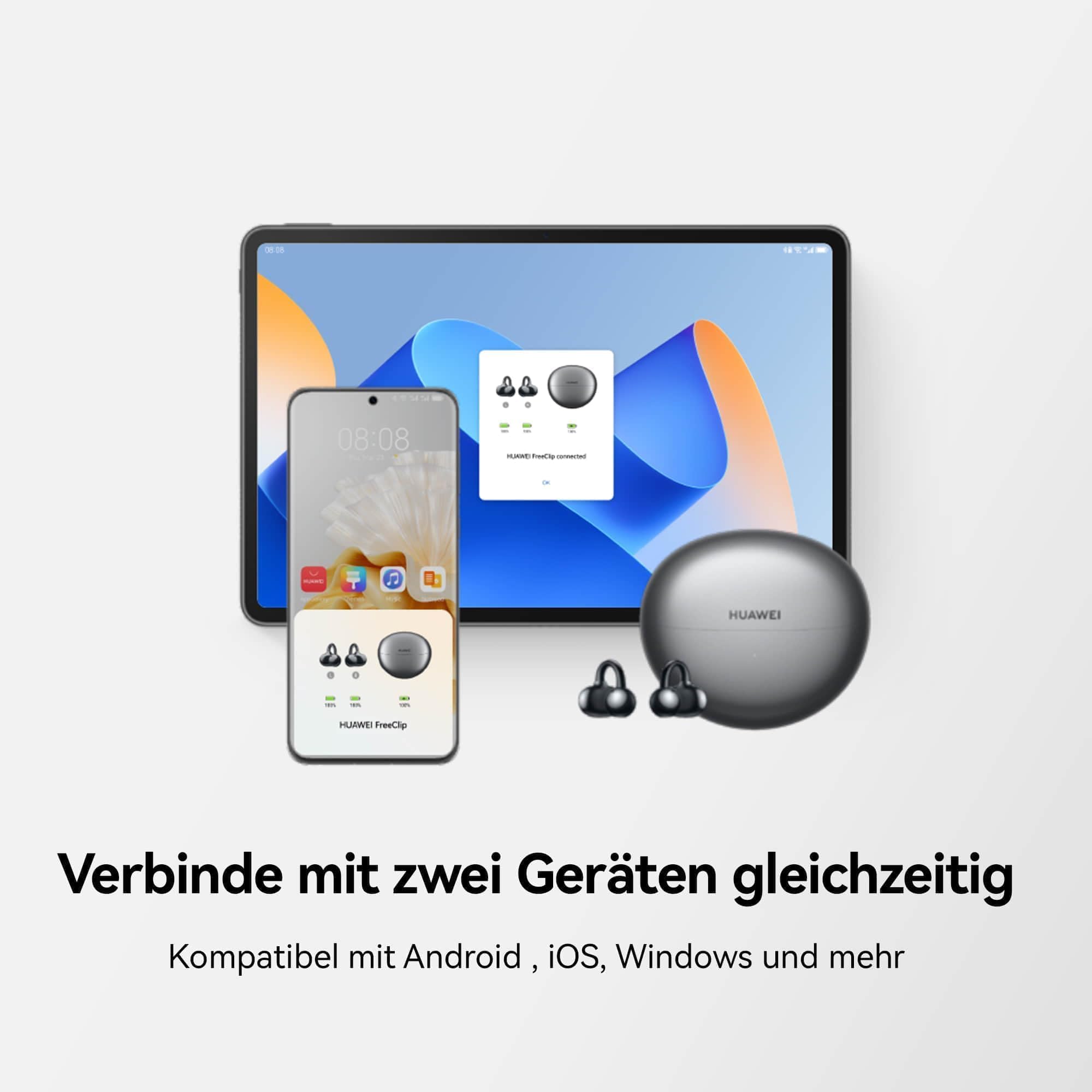 HUAWEI FreeClip, kabellose kopfhörer mit Innovatives Clip-Design, Intensives Open-Ear-Hörerlebnis, KI-Hintergrundgeräuschunterdrückung bei Anrufen, Superlange Akkulaufzeit, Android™&iOS, Schwarz