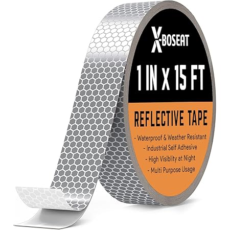 X-BOSEAT White Reflective Tape 1inch x 15ft Reflector Tape Self Adhesive, Durable and Waterproof - DOT C2 for Marking Areas, Objects and Vehicles (1 in 15 ft)