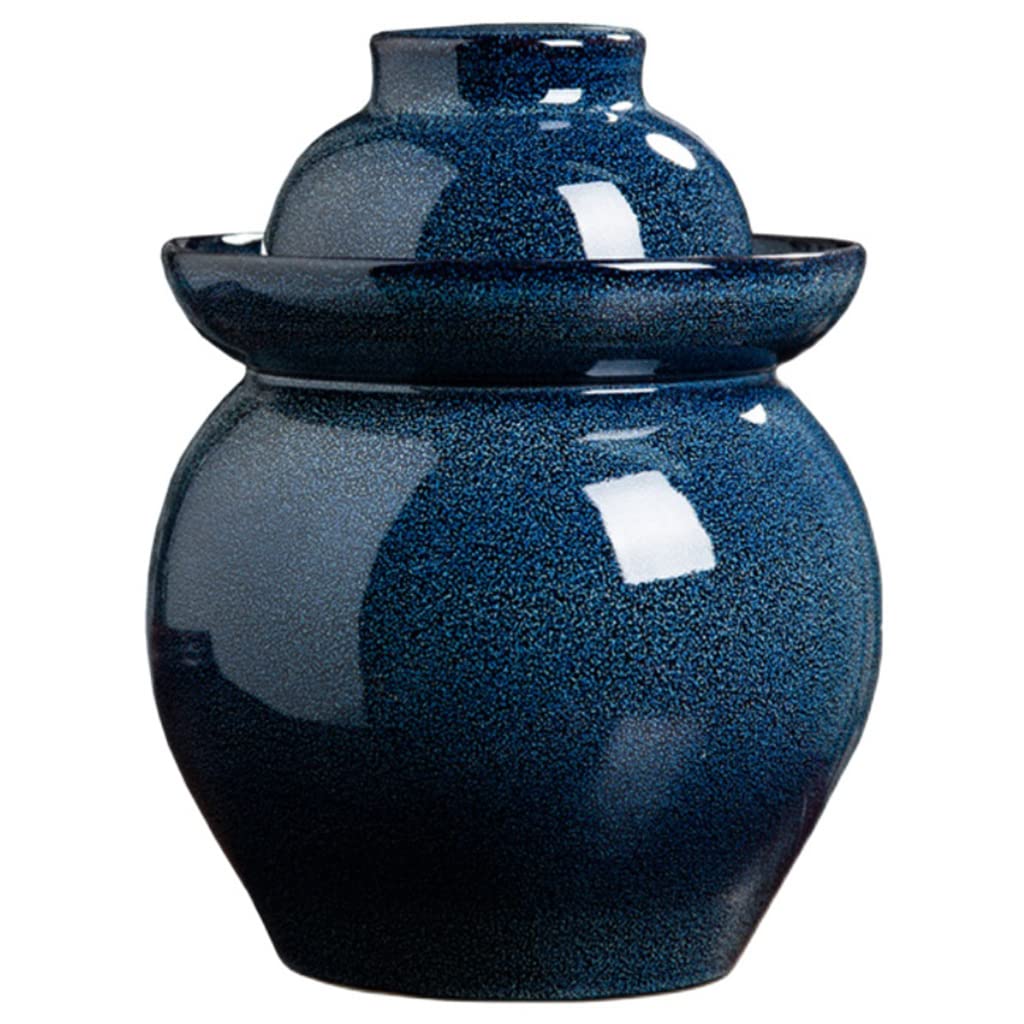 Blaues Retro-Einmachglas aus Keramik mit Deckel, großes traditionelles chinesiscchinesisches Fermentationsset, Topf mit wasserdichtem Luftschleusendeckel, Fermentationsglas für Kimchi, 10 kg