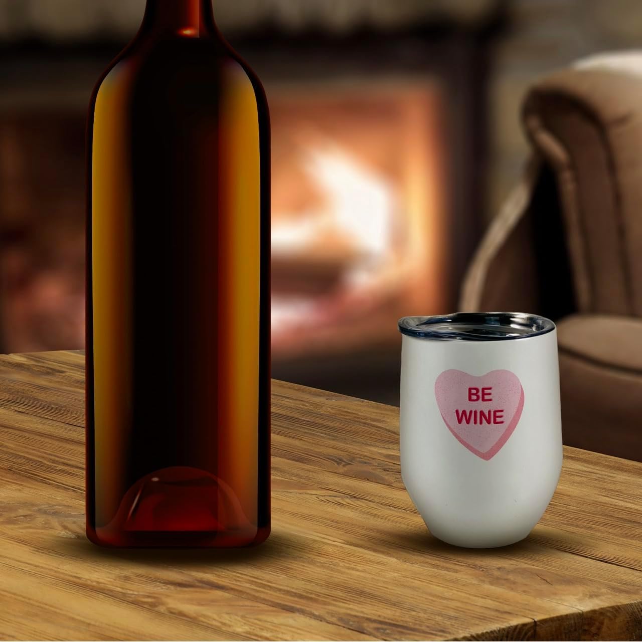 Trend Setters Be Wine – Valentine’s Day Sweetheart Message Heart Design – One White Stainless Steel Wine Tumbler – Double Wall Vacuum Insulation to Keep Beverages Cold For Hours! SSWINW143