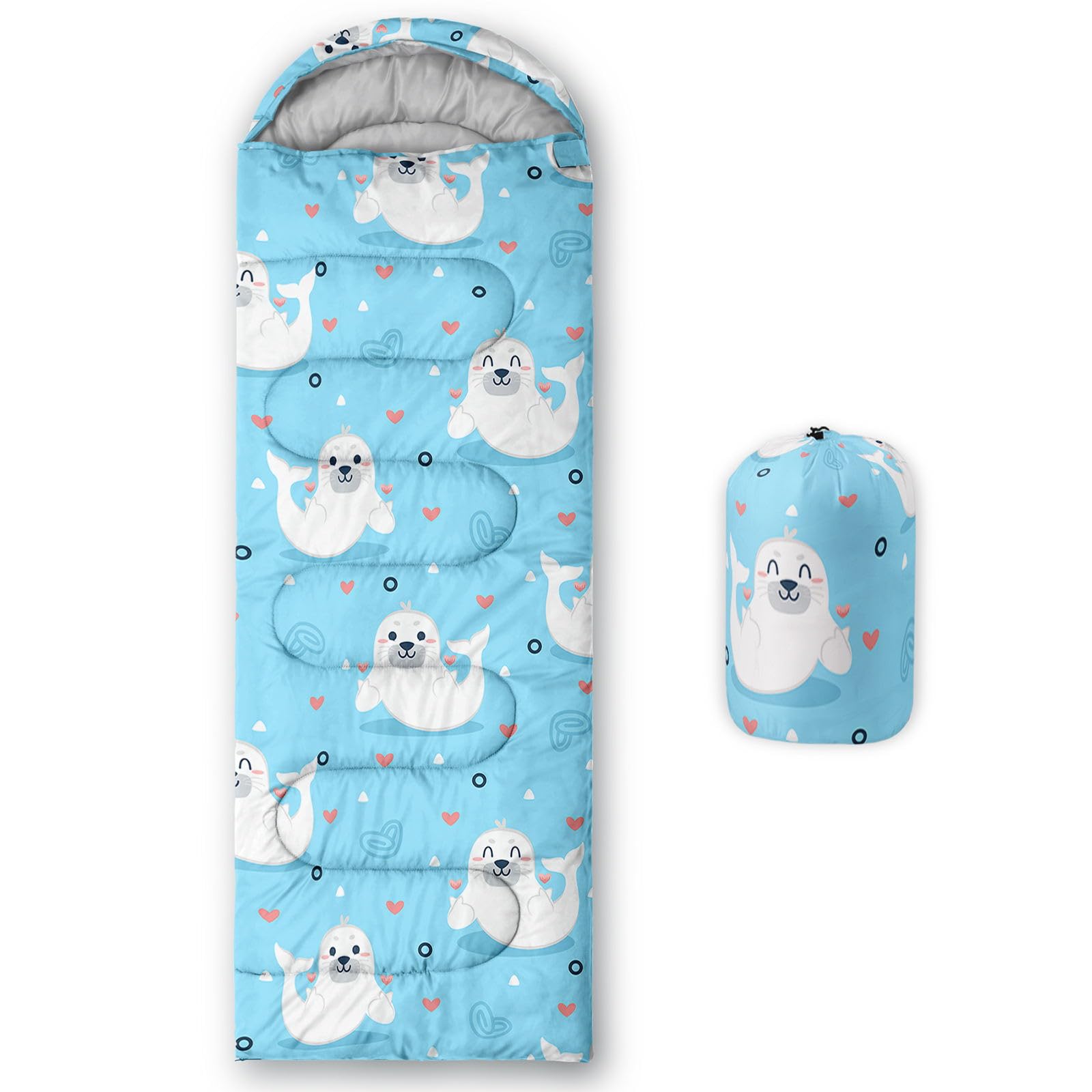 HOSIMA Cartoon Sea Lion Sleeping Bag Cold Climate Sleeping Bag Adult Girls Boys Waterproof Men Warm Camping Hiking Outdoor Travel Hunting Compression Sack (Sea Lion)
