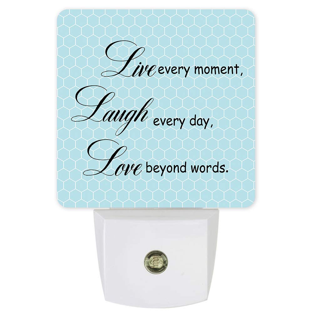 Plug-in LED Night Light Lamp Sensor Positive Quotes Retro Blue Hive Background Automatic Dimmable Dusk-to-Dawn Square Shaped Smart Night Lights for Nursery/Bathroom/Bedroom