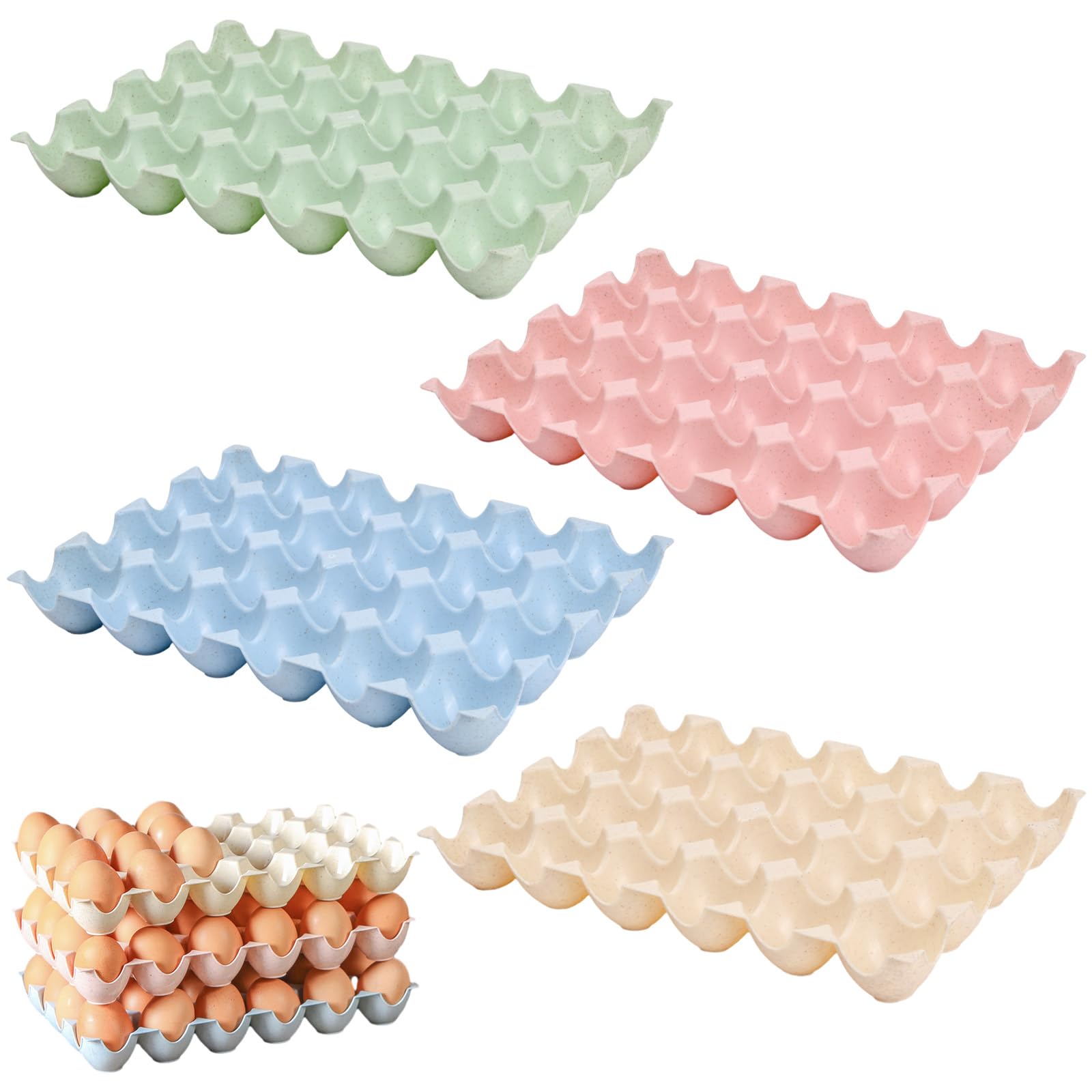 Hoxfly Multicolor 4-Pc Plastic Egg Storage Container - Stackable Tray For Fridge And Countertop Organization