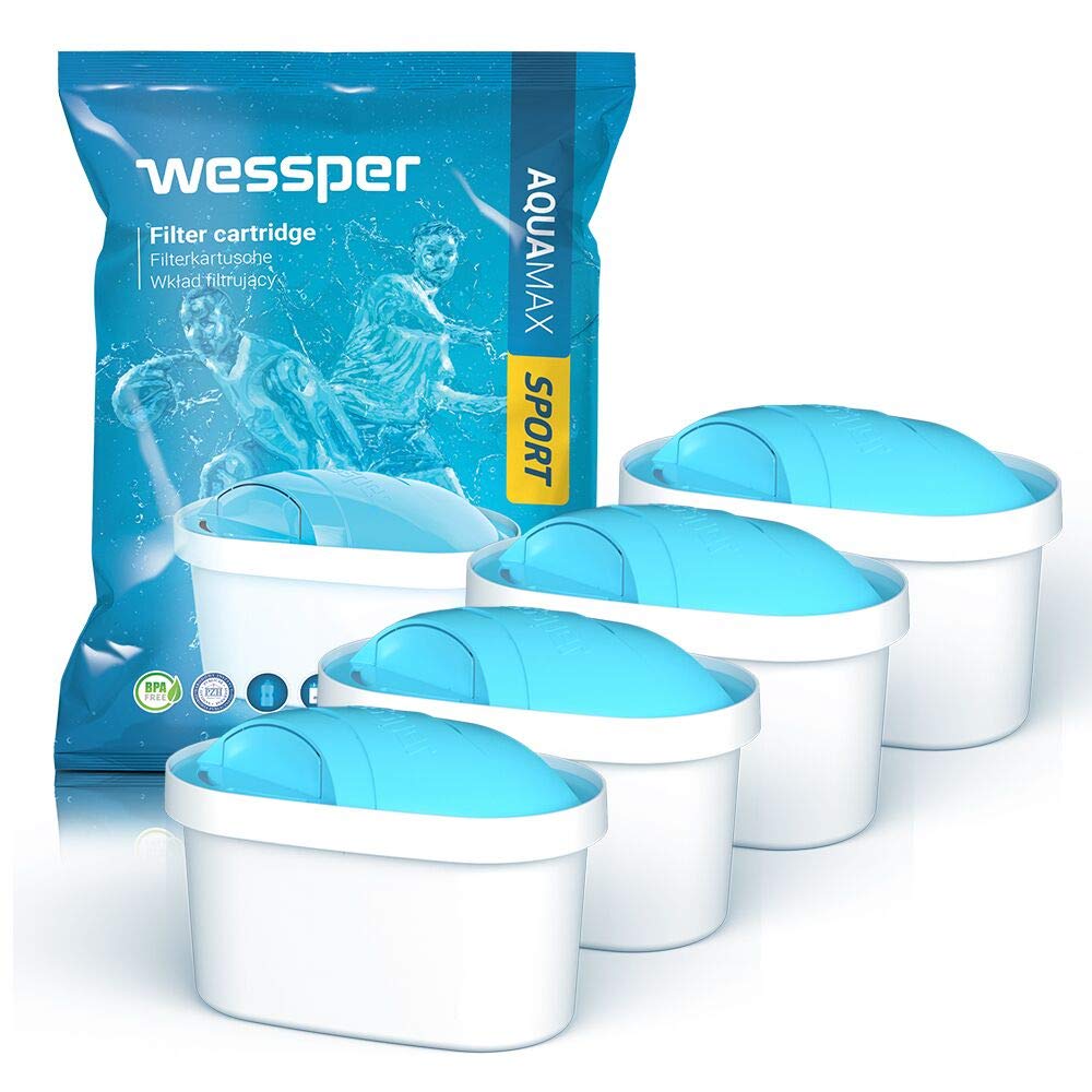 Wessper AQUAMAX Sport Water Filter Cartridges | Replacement for Dafi Unimax Aquaphor A5 BRITA Maxtra+ Philips AWP212/10 Filter | Pack of 4