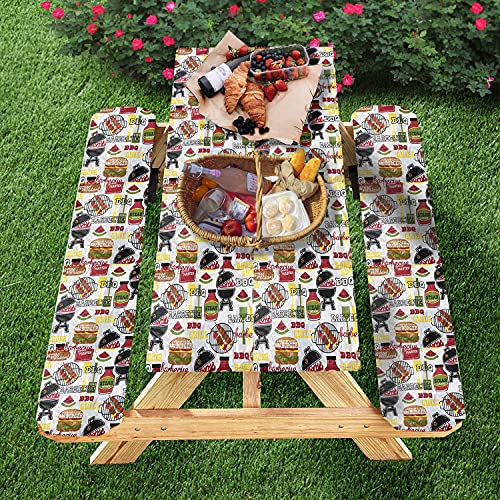 Ct Discount Store 3 Pc Picnic Table Cover Outdoor - Including The 2 Bench Seats With Elastic Edges - Versatile Color Scheme That's Reflective Of The Summer Season (Summer Cookout) #TOP16