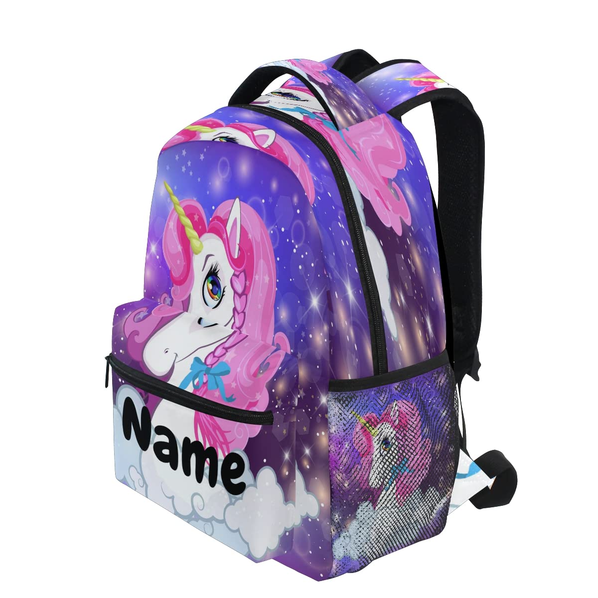 Mochila personalizada para niños y niñas, lindo caballo con flores de cuento de hadas personalizado nombre estudiante bolsa para escuela primaria, #03, talla única