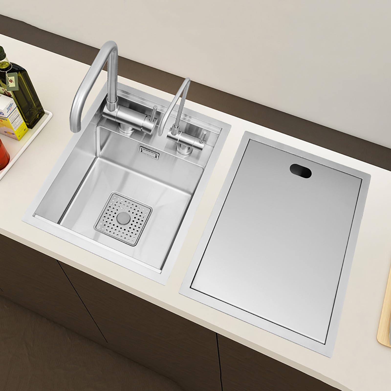 Small RV Sink, Kitchen Sink with Faucet Combo, Bar Sink, Stainless Steel Hand Wash Basin Sink with Lid