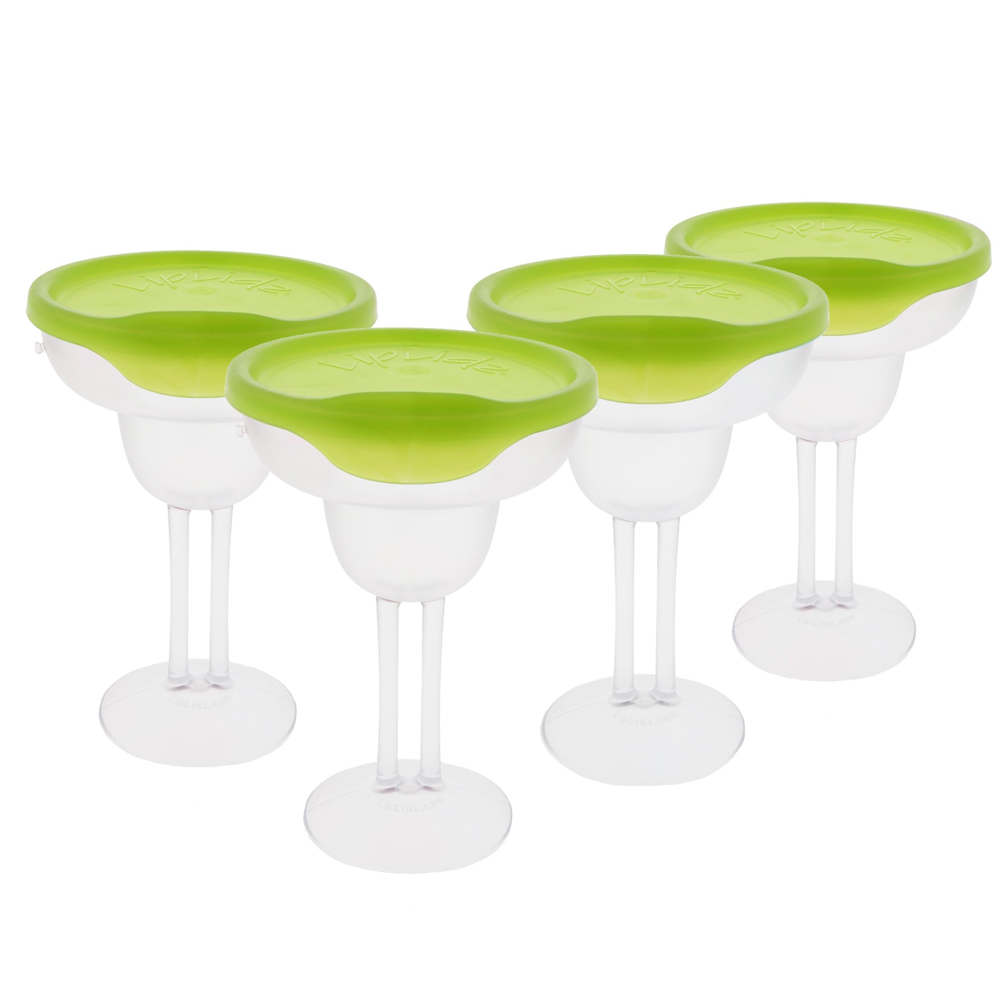 LipLidz - Reusable Frosted Margarita Glasses 4 Pack 13 5 oz Dual-Stemmed BPA-Free Plastic Drinkware with Drink-Through Attachable