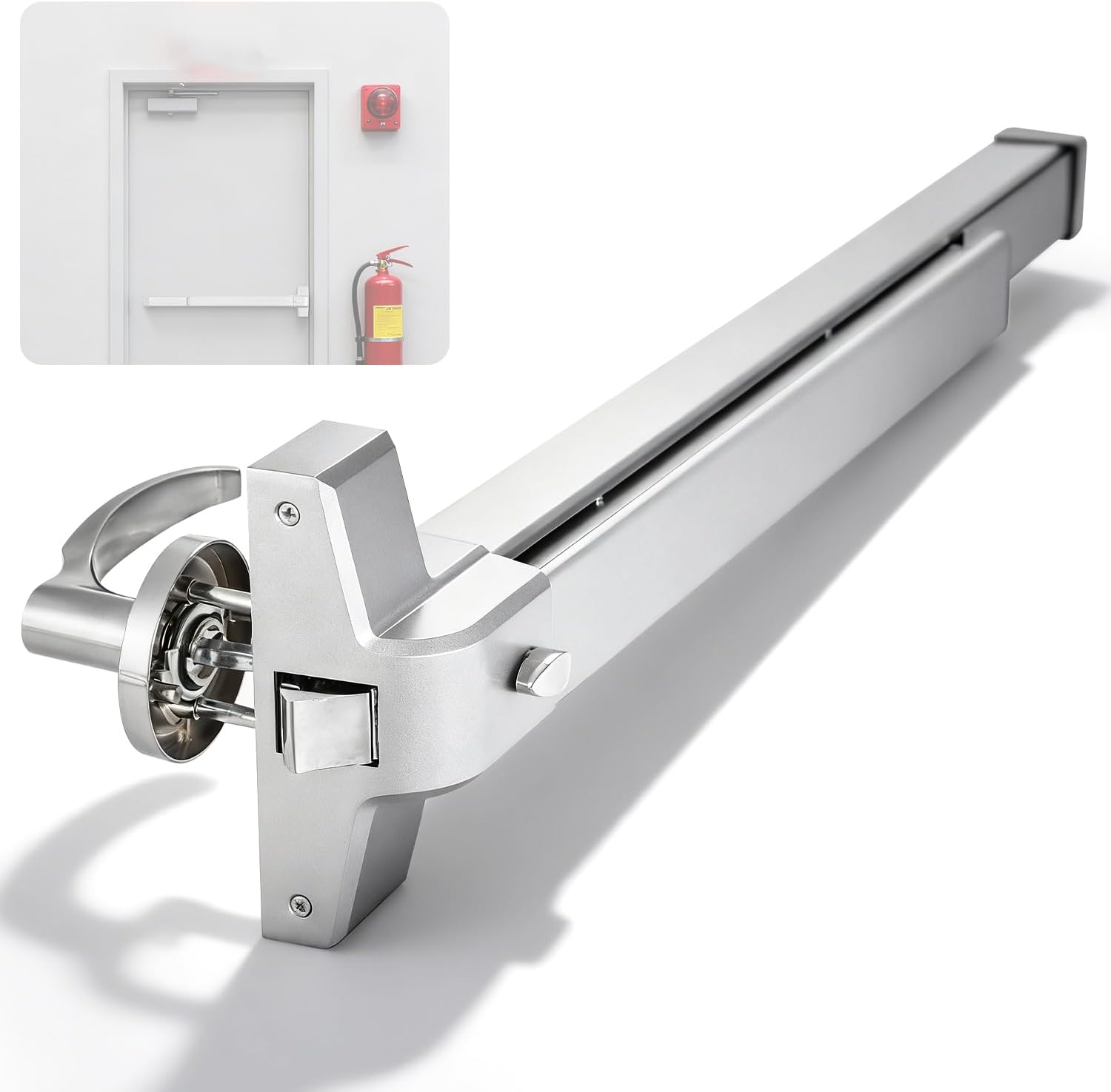 IRONWALLS 32 Inch Panic Bars for Exit Doors, Commercial Emergency Exit Push Bar Panic Exit Device with Exterior Lever Trim for 32" to 48" Wood Metal Door, Heavy Duty Steel Panic Door Hardware, Silver