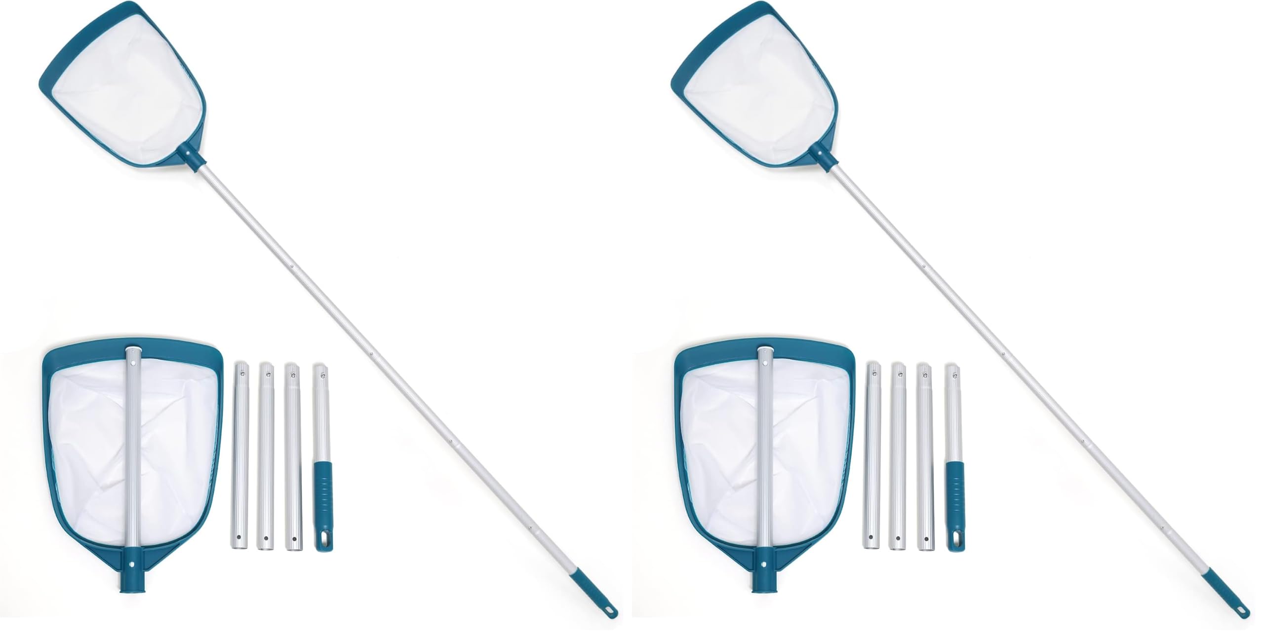 POOLWHALE Upgrades Swimming Pool Leaf Net Skimmer Rake with Adjustable Aluminum Pole and Nylon Medium Fine Mesh for Cleaning Swimming Pools, Hot Tubs, Spas and Fountains (Pack of 2)