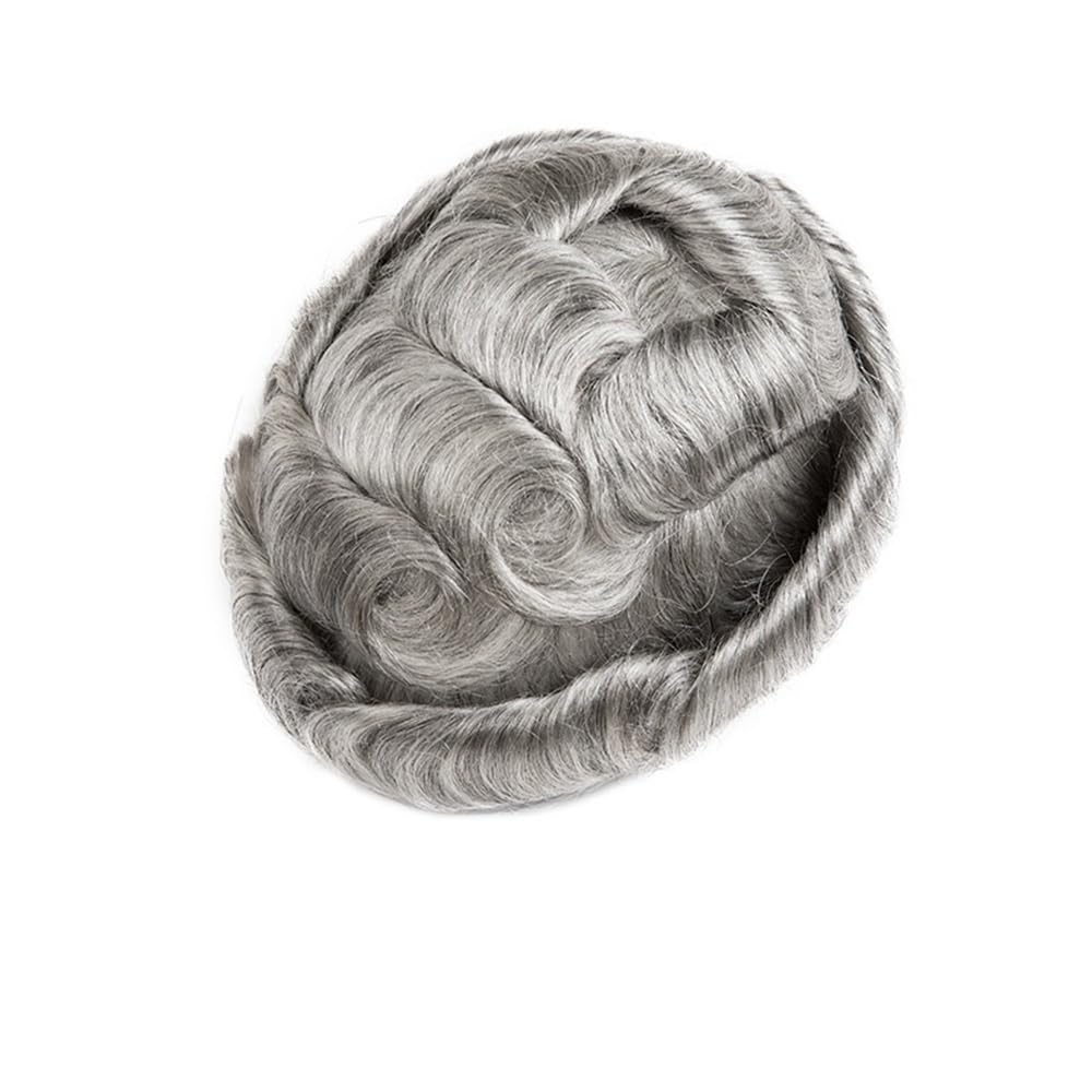 Men's Toupee Parrucca for uomo in capelli umani resistenti, senza nodi, con base in pelle intera da 0,1 a 0,12 pollici, protesi capillare maschile(8x10)
