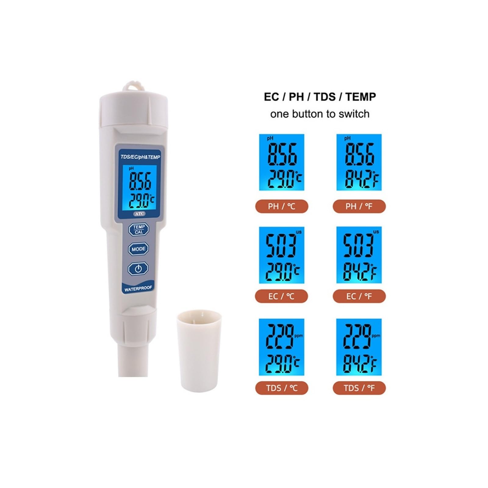 Tester dell'Acqua, Penna for Test della qualità dell'Acqua Impermeabile Portatile 4 in 1, rilevatore di parametri PH/TDS/EC/Temp