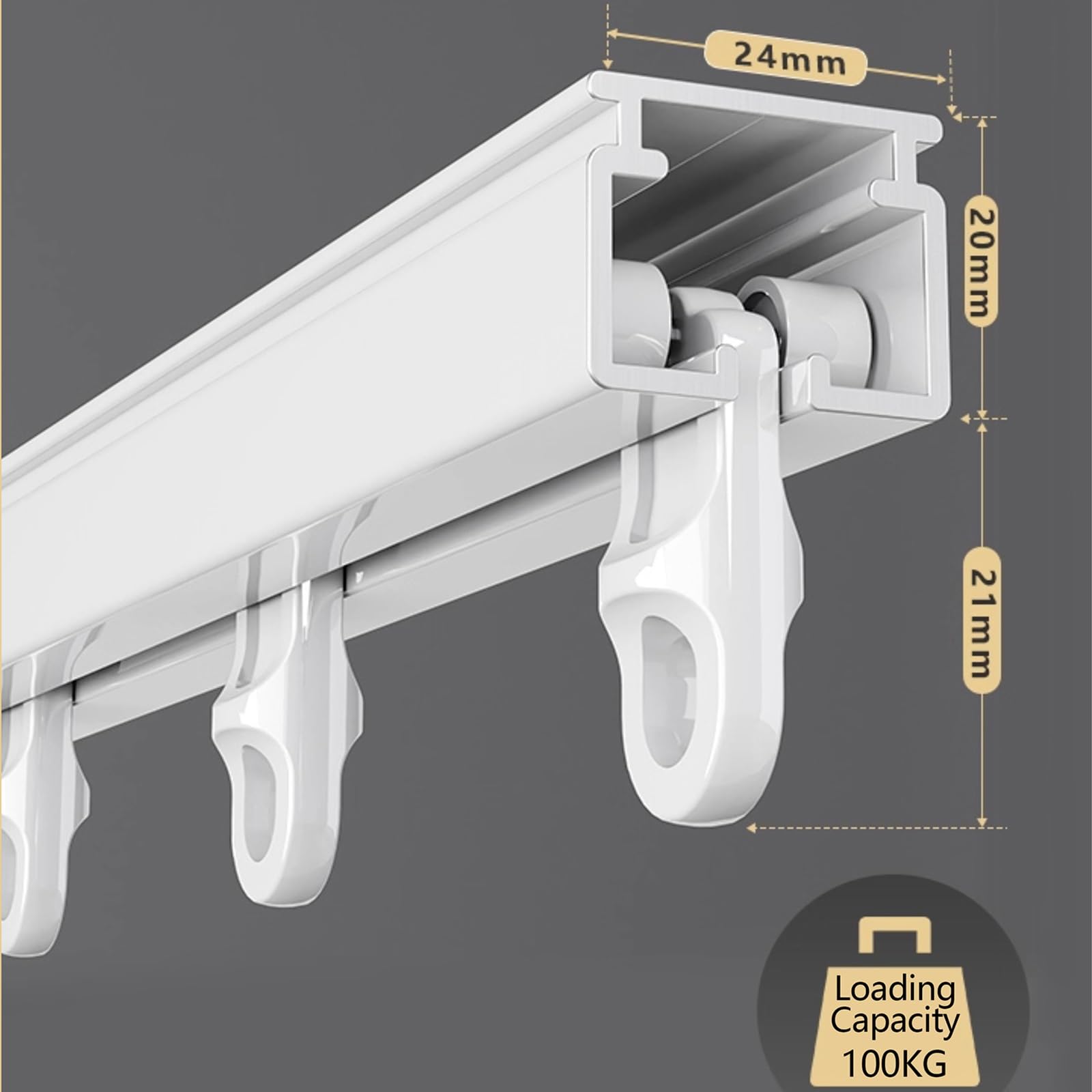 Binario Per Tende Doppio, Bastone Tenda Soffitto In Alluminio, Resistente Binario Tenda Soffitto Silenziose E Lisce Per Divisorio Tra Soggiorno E Camera Da Letto(White,2.1m)