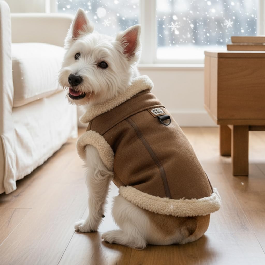 Abrigo para perro con forro polar cálido para perros medianos y pequeños, abrigo suave y resistente al viento para clima frío de invierno (café M)
