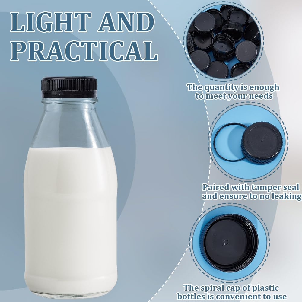 50 Bouchons à Visser Noirs En Plastique - Diamètre Intérieur 37,5mm - Pour Bouteilles De Lait, Jus - Étui De Sécurité - 10