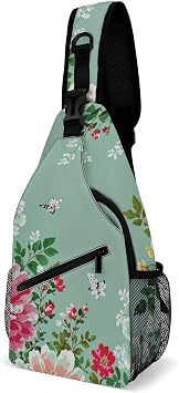 Men Women Shabby Chic Flowers Roses Pedals Dots Leaves Buds Spring Sling Bag Backpack Outdoor Sport Daypack Travel Bag, Multipurpose Anti-Theft Tactical Satchel, Unbalance Chest Bag Rucksack