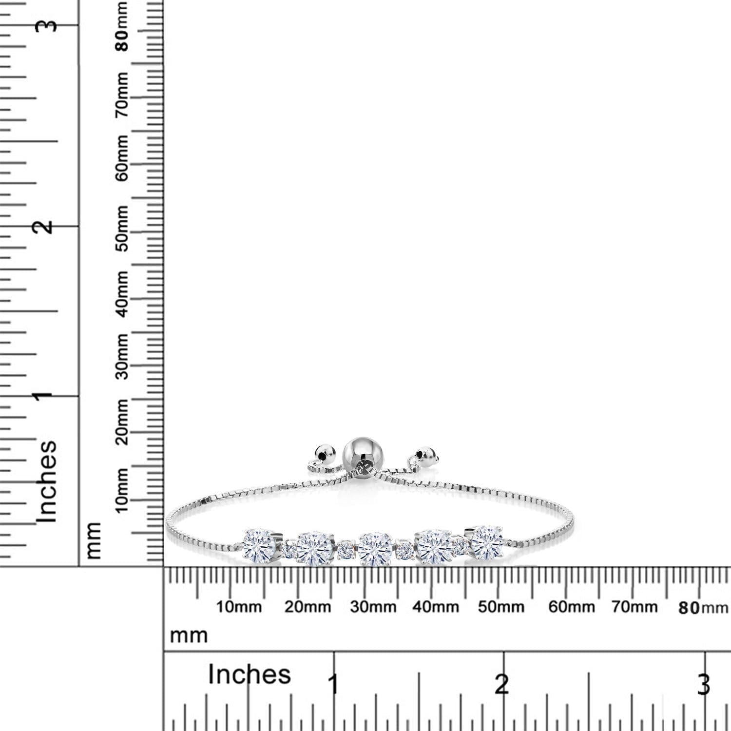 Gem Stone King 2-5 Cttw Gemstone Birthstone Tennis Bracelet for Women | 925 Sterling Silver | Round 5MM and 2.5MM | Adjustable Bolo Design | Easy-On Easy-Off | Fully Adjustable Up to 9 Inch
