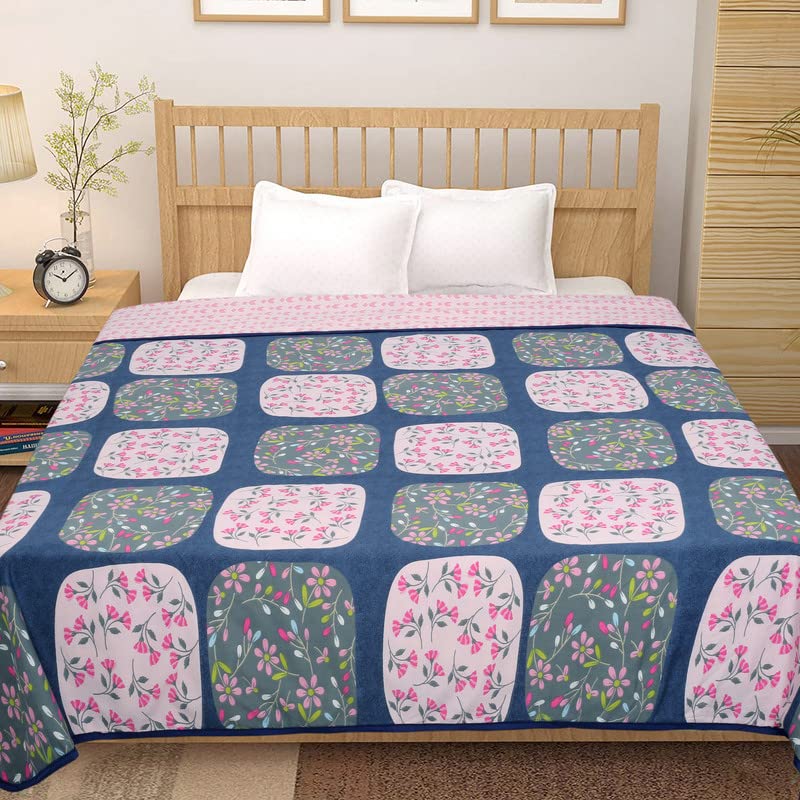 Image of BSB HOME Pure Cotton 120 GSM Reversible Soft Light Weight Printed Single Bed Blanket /AC Dohar /Summer /Skin Friendly Dohar-220 x 152 cm- Pink