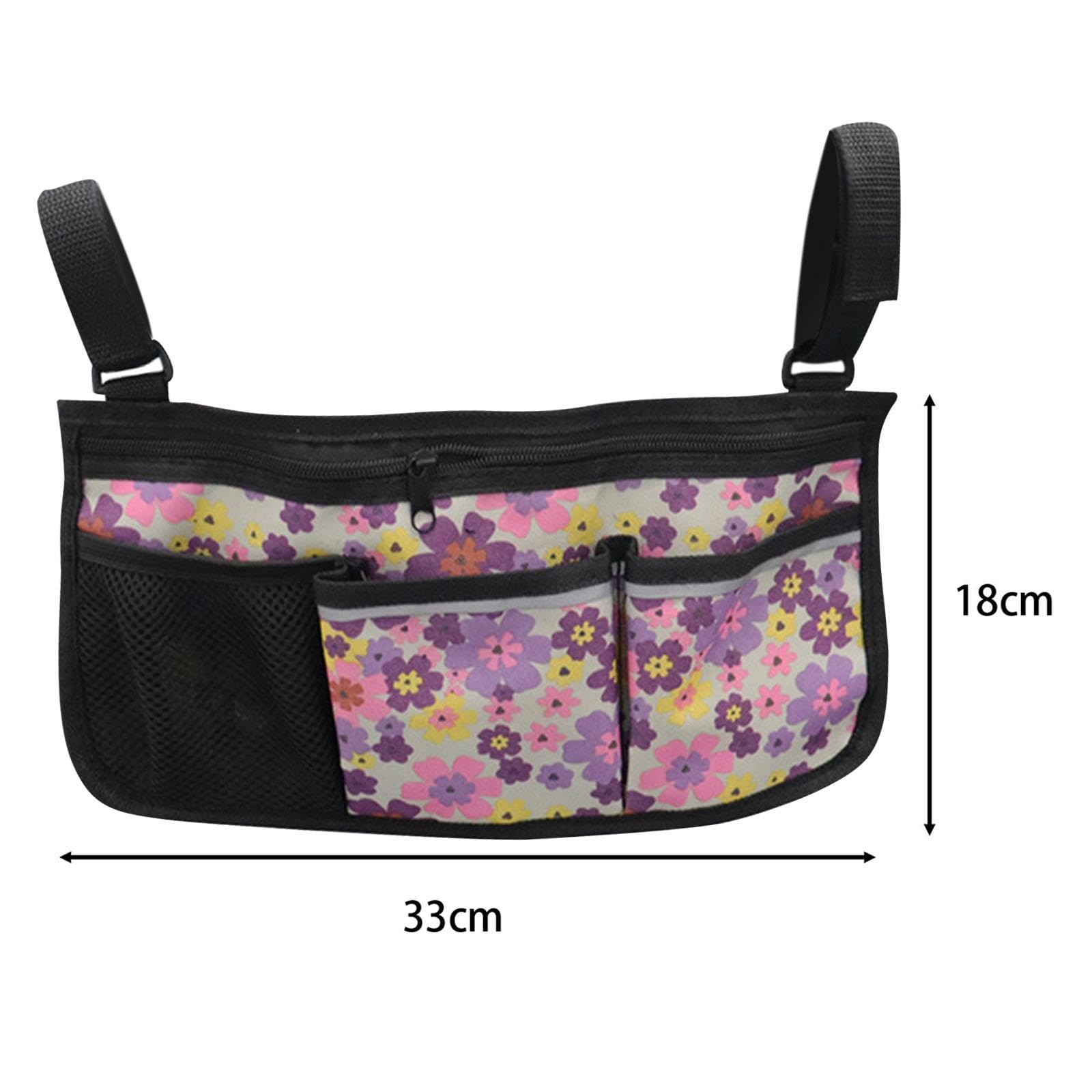 Amagogo Walker Side Bag Hanging Waterproof Carrying Bag with Cup Holder Walker Armrest Pouch for Bed Rail Rollators Walkers, Violet Flower