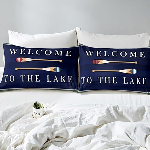 Miniatura 6 de Juego de edredón de casa del lago para niños, juegos de ropa de cama retro de madera con paleta para niños, adolescentes y adultos, juegos de