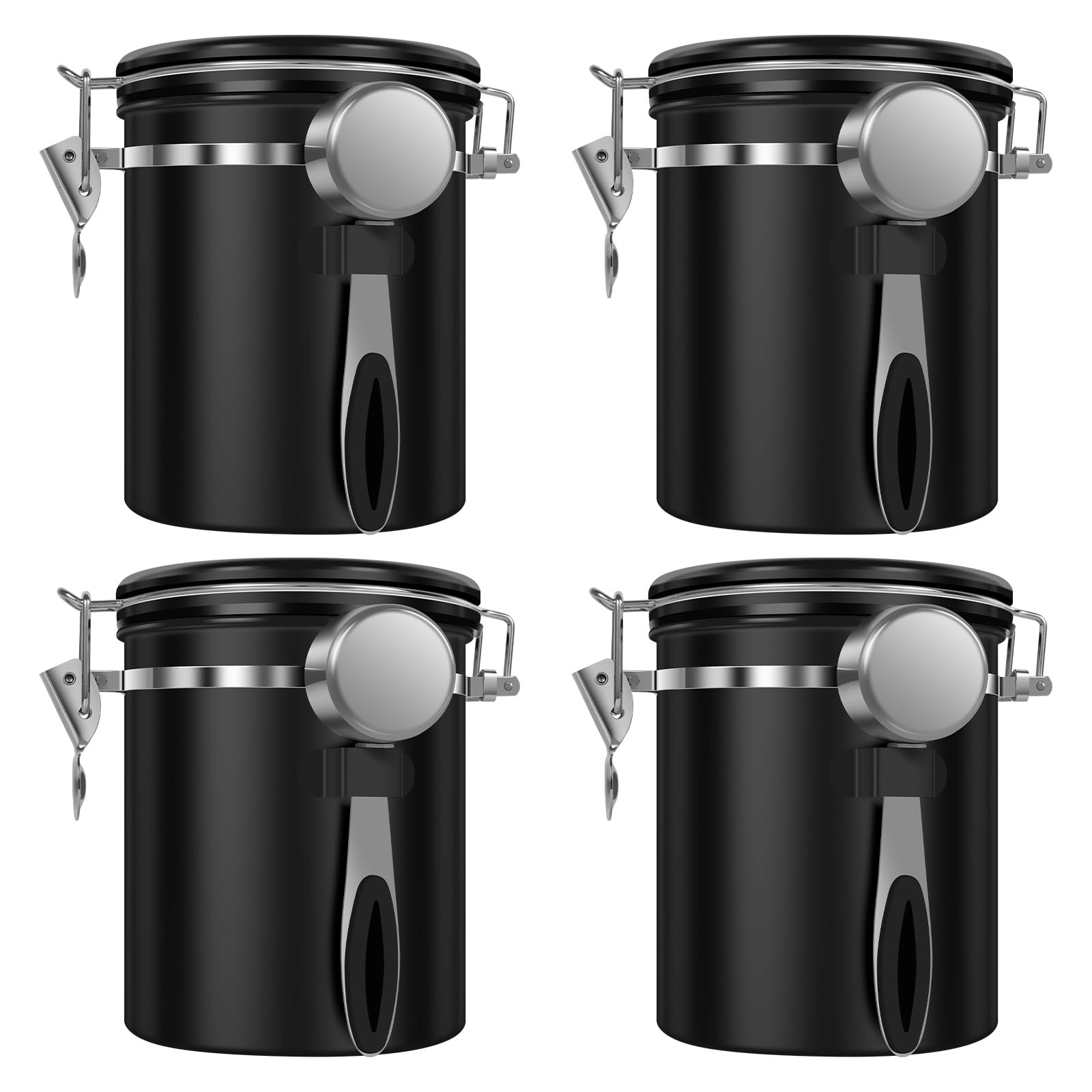 Kaffee-Vorratsdose, 1,5 l, doppelt, luftdicht, Kaffeebohnen-Behälter mit Datumsanzeige, 304 Edelstahl, Küchen-Lebensmittelbehälter mit Löffel für Tee, Zucker, 4 Stück