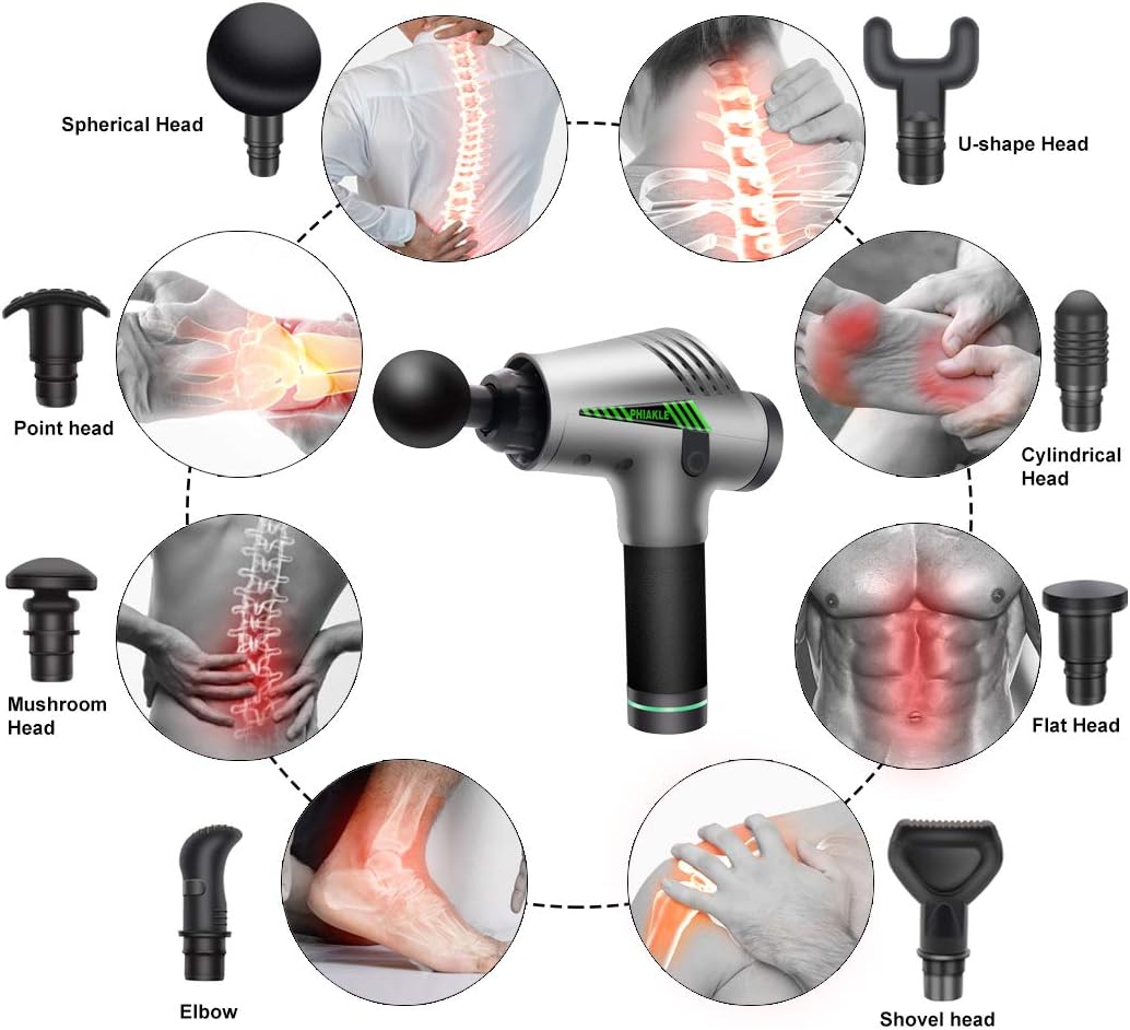 PHIAKLE Massage Gun Deep Tissue for Athletes Quiet Brushless Motor Massage Gun for Pain Relief Portable Body Muscle Massager Professional with 8 Massage Heads and 30 Speed Level