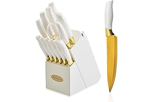 Drew Barrymore Beautiful 14-Piece Knife Set with Gold Blades and Non-Stick Coating