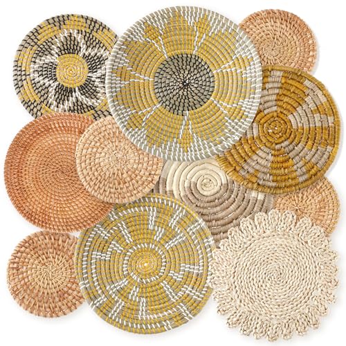 Tatuo 11 Pcs Boho Wall Basket Decor Decorative Bulrush Woven